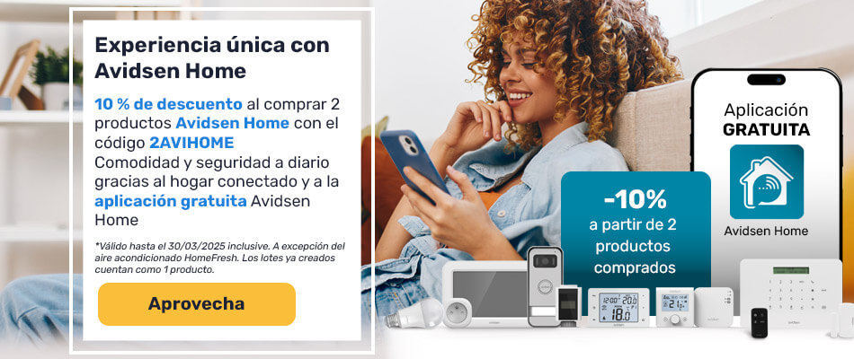 10 % de descuento al comprar 2 productos Avidsen Home con el código 2AVIHOME
