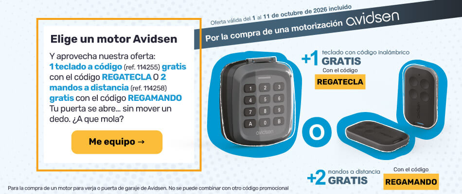 Si compras un motor Avidsen: te regalamos 1 teclado a c&oacute;digo con el c&oacute;digo REGATECLA o 2 mandos a distancia con el c&oacute;digo REGAMANDO