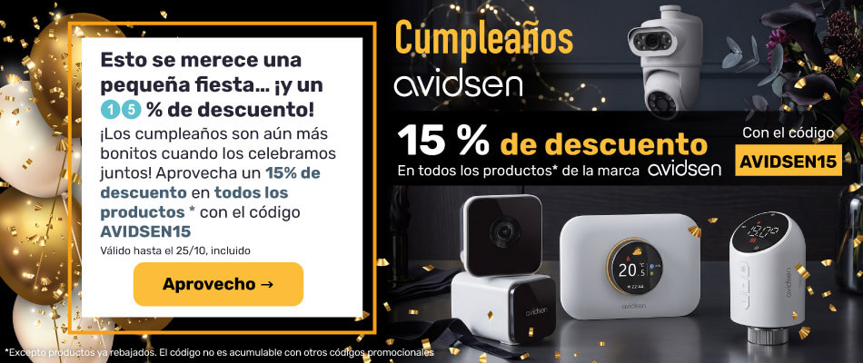 Aniversario de Avidsen: 15 % de descuento, excepto en productos ya rebajados, con el código AVIDSEN15