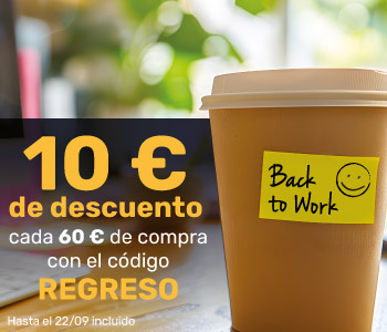 10 € de descuento por cada 60 € de compra con el código REGRESO