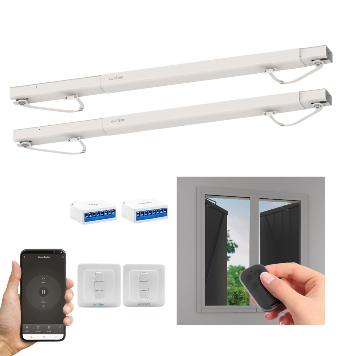 2 motores conectados para persianas abatibles + 2 interruptores con cable