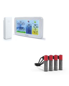 Estación meteorológica en color, formato apaisado, retroiluminada + 4 pilas AAA / LR03 recargables