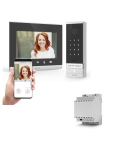 Kit videoportero con cable Extel Code Connect con código digital integrado y transformador RAIL DIN