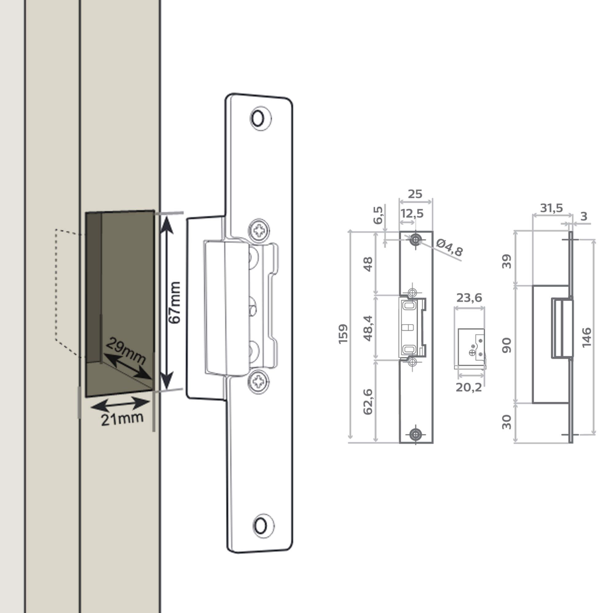 Un cerradero ajustable a la configuración de la puerta