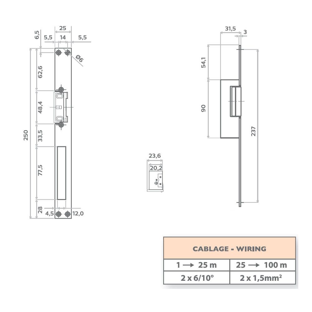 Dimensiones de la cerradura eléctrica