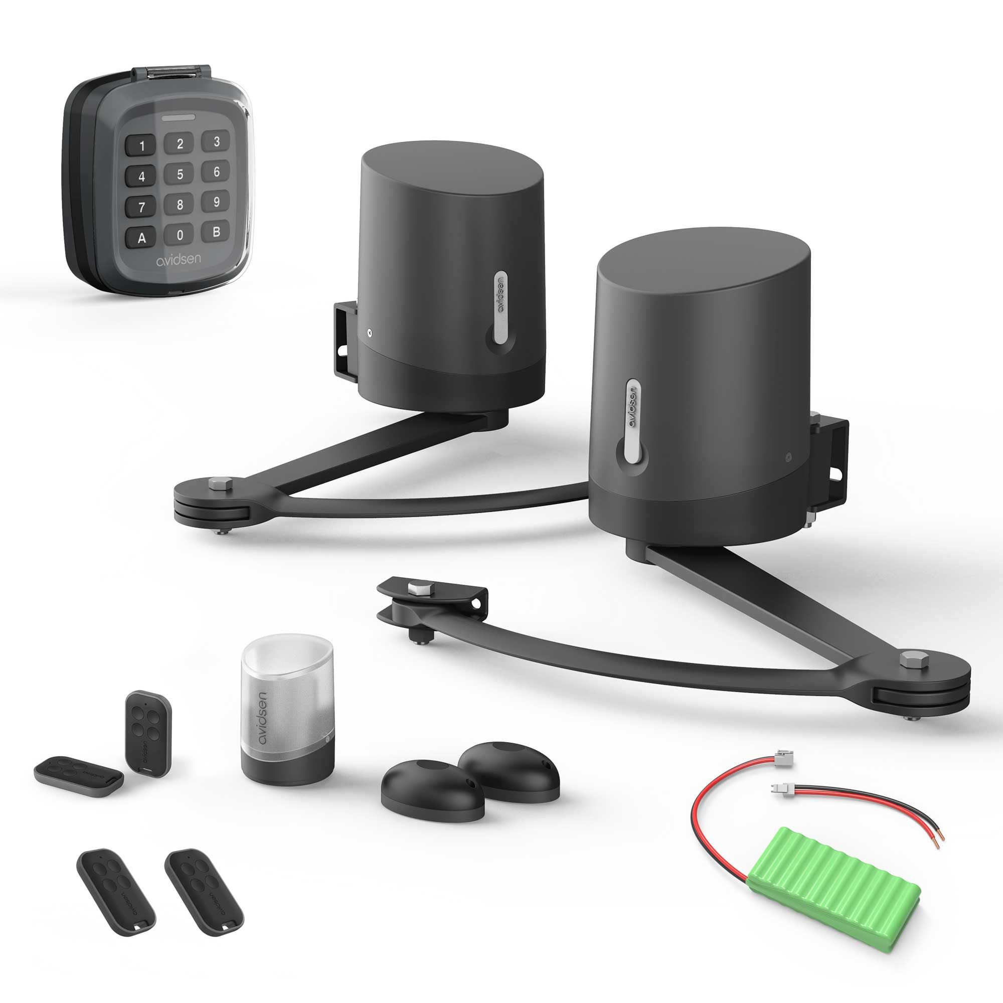 Kit de seguridad con motorización conectada para puertas batientes con código digital y batería de emergencia