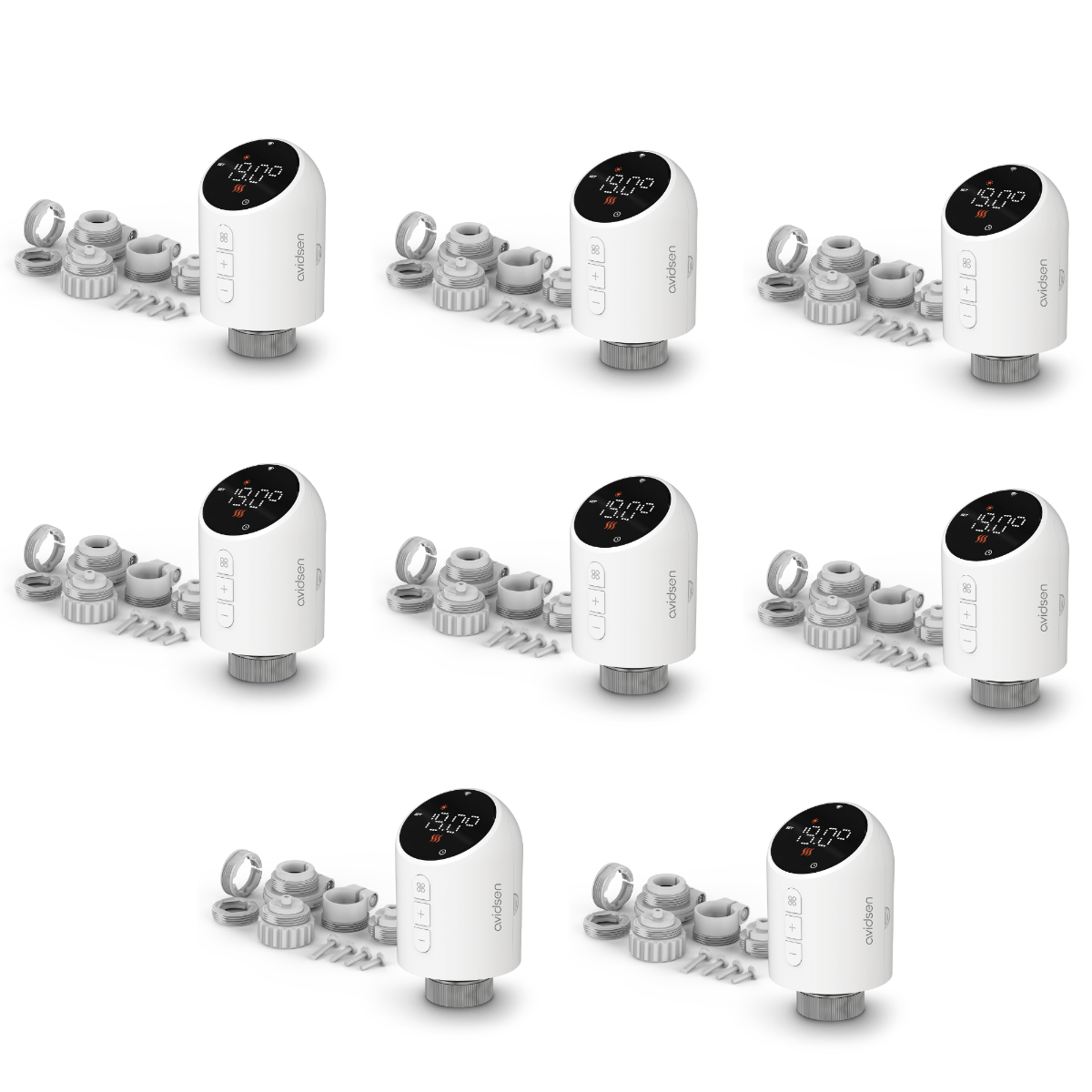 Contenido del kit del lote de 8 válvulas termostáticas HomeFlow TRV