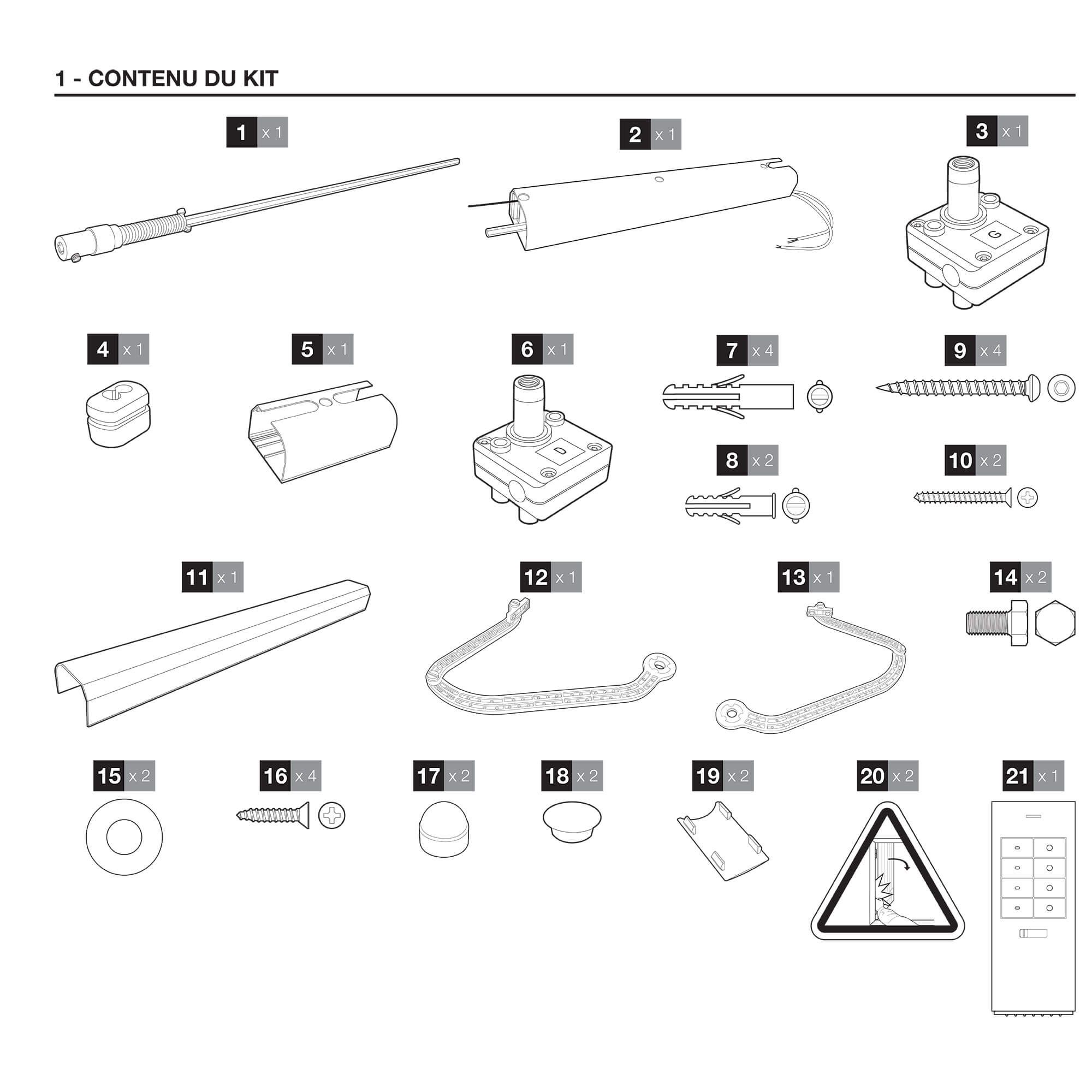 Contenido del kit de motor de persiana