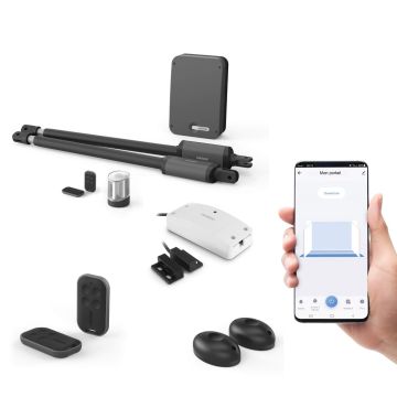 Kit de motorización conectada para puertas batientes - Styrka 310 + fotocélulas + 2 mandos a distancia adicionales.