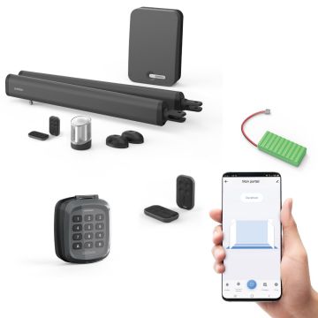 Motorización conectada para puerta batiente Teha Connect + batería de emergencia + teclado a código + 2 mandos a distancia adicionales
