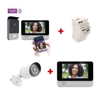 Videoportero con cable, 1 cámara y 2 pantallas - Philips Connect 2 Premium