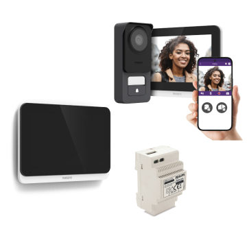 Videoportero con cable y conectado 3K Philips WelcomeEye Connect 3 con pantalla adicional y transformador
