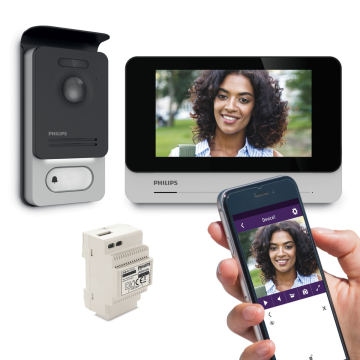 Videoportero con cable conectado WelcomeEye Connect 2 con su transformador de 230 V
