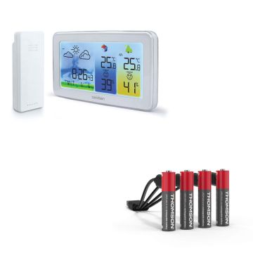 Estación meteorológica en color, formato apaisado, retroiluminada + 4 pilas AAA / LR03 recargables