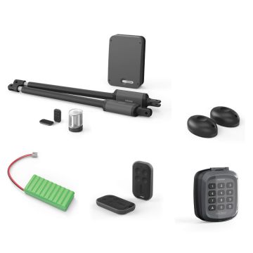 Kit de motorización telescópica para puertas batientes - Styrka 310 + batería de emergencia + teclado a código + fotocélulas + 2 mandos a distancia adicionales.