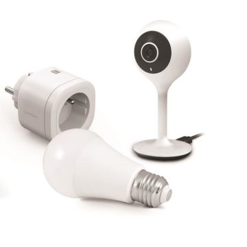 Kit de conexión Avidsen Home Start (enchufe conectado + cámara fija conectada + bombilla conectada)